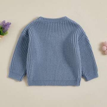 Aiwpstoin Baby Girl Knit Sweater Cute Bow Chunky Knitted Pullover Sweatshirt Toddler Girls Fall Winter Clothes (Blue, 2-3 Years)