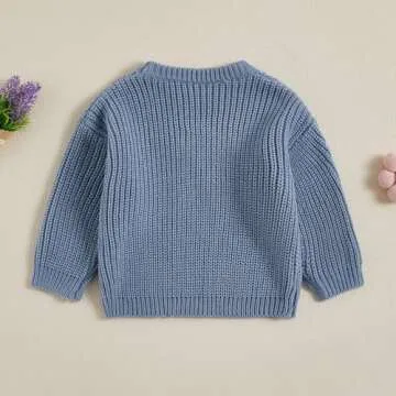 Aiwpstoin Baby Girl Knit Sweater Cute Bow Chunky Knitted Pullover Sweatshirt Toddler Girls Fall Winter Clothes (Blue, 2-3 Years)