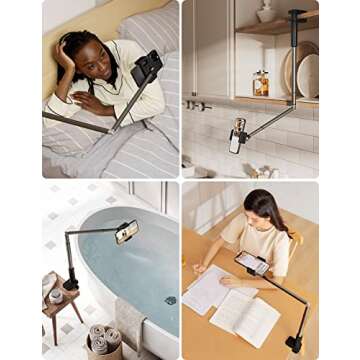 Viozon Phone Holder, Flexible Long Arm,Overhead Mount,360° Angle Adjustable,Aluminum Alloy, C Clamp...