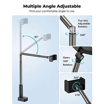 Viozon Phone Holder, Flexible Long Arm,Overhead Mount,360° Angle Adjustable,Aluminum Alloy, C Clamp for Headboard Bedside&Table&Desk,Compatible with 3.5"-6.9" Phone,iPhone 16 15Plus / Pro Max