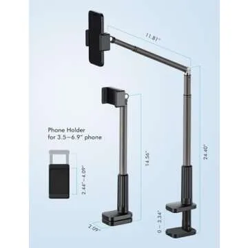 Viozon Phone Holder, Flexible Long Arm,Overhead Mount,360° Angle Adjustable,Aluminum Alloy, C Clamp for Headboard Bedside&Table&Desk,Compatible with 3.5"-6.9" Phone,iPhone 16 15Plus / Pro Max