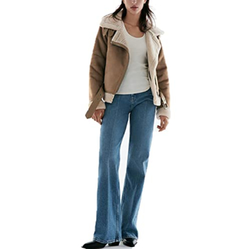 LY VAREY LIN Women's Faux Shearing Moto Jacket Thick Lined Parka Winter Shearling Coat Leather Jacket (Faux Suede Lambs Brown, L)