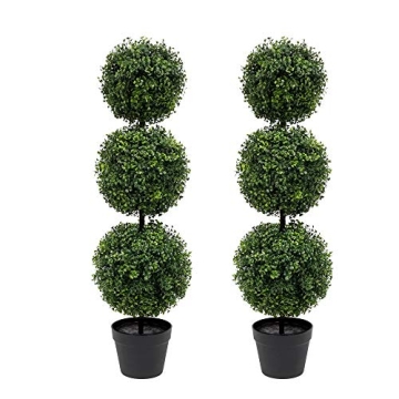 momoplant Artificial Topiary Ball Tree - 38 Inch Triple Topiaries Boxwood Greenery Plant 【 2 Pack ...