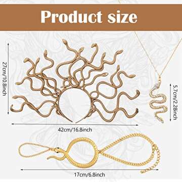 3 Pcs Halloween Medusa Snake Costume Medusa Headpiece Headband Adjustable Ring Bracelet Hand Chain G...