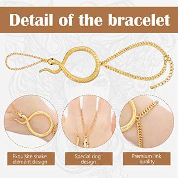 3 Pcs Halloween Medusa Snake Costume Medusa Headpiece Headband Adjustable Ring Bracelet Hand Chain Gold Rhinestone Pendant Snake Necklace for Women Jewelry Accessories