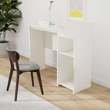 Student Desk Home Office Bedroom Furniture Indoor Desk - Easy Glide Accessory Drawer (White)