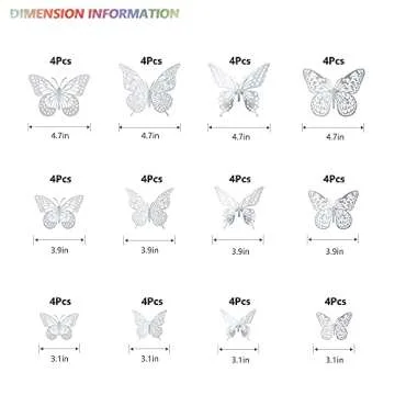 SAOROPEB 3D Butterfly Wall Decor, 48 Pcs 4 Styles 3 Sizes, Removable Metallic Wall Sticker Room Mural Decals for Kids Bedroom Nursery Classroom Party Decoration Wedding Decor DIY Gift (Sliver)