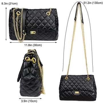 Rejolly Quilted Shoulder Bags for Women PU Leather Ladies Crossbody Handbag Stylish Envelope Purse with Chain Strap (Black)