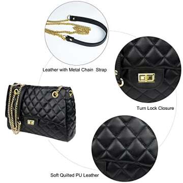 Rejolly Quilted Shoulder Bags for Women PU Leather Ladies Crossbody Handbag Stylish Envelope Purse with Chain Strap (Black)