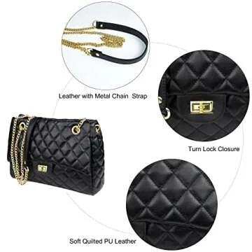 Rejolly Quilted Shoulder Bags for Women PU Leather Ladies Crossbody Handbag Stylish Envelope Purse with Chain Strap (Black)