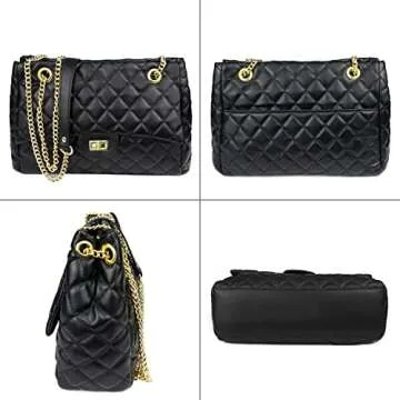 Rejolly Quilted Shoulder Bags for Women PU Leather Ladies Crossbody Handbag Stylish Envelope Purse with Chain Strap (Black)