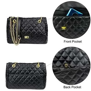 Rejolly Quilted Shoulder Bags for Women PU Leather Ladies Crossbody Handbag Stylish Envelope Purse with Chain Strap (Black)
