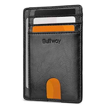 Buffway Slim Minimalist Front Pocket RFID Blocking Wallet - Alaska Black