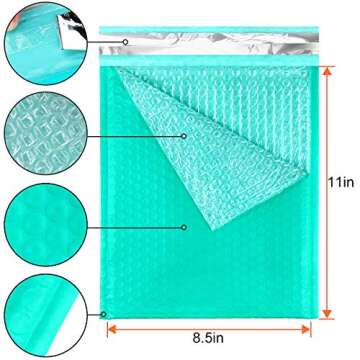 #2 8.5 x 11 inch Padded Envelopes Cushioned Poly Teal Bubble Mailer Self Seal Teal Shipping Envelopes Pack of 20