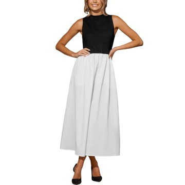 CUPSHE Casual Dress for Women 2024 Round Neck Sleeveless Tank Block Skirt Pockets Maxi Formal Dress ...
