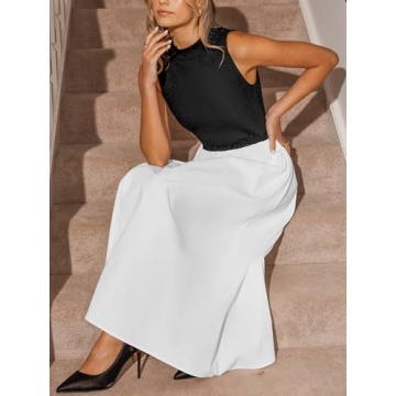 CUPSHE Casual Dress for Women 2024 Round Neck Sleeveless Tank Block Skirt Pockets Maxi Formal Dress White, L