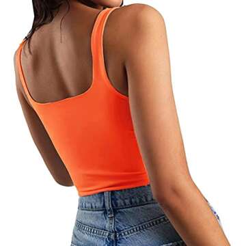 GEMBERA Women's Square Neck Sleeveless Crop Tank Top for Gym and Leisure