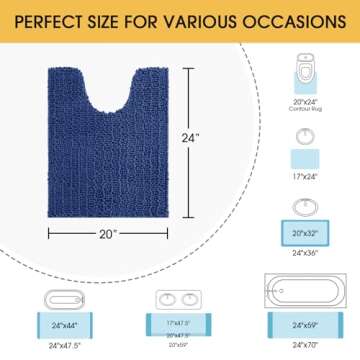 ACCUMTEK Upgrade Luxury Denim Blue Toilet Bathroom Rug Mat 24" x 20" Contour Rug, Ultra Soft Thick A...