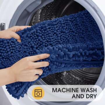 ACCUMTEK Upgrade Luxury Denim Blue Toilet Bathroom Rug Mat 24" x 20" Contour Rug, Ultra Soft Thick Absorbent Bath Mats, Non Slip Chenille Toilet Mat for Bathroom, Bedroom, Kitchen, Shower, Tub