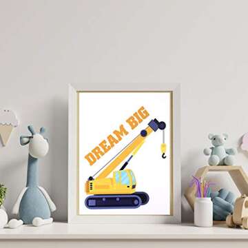 OOTSR 6 PCS Construction Trucks Wall Art Print, Inspirational Quote Canvas Print for Boys Game Room ...
