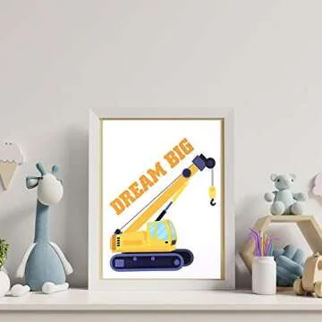 OOTSR Inspirational Construction Trucks Wall Art Print Set for Playroom