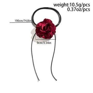Bethynas Vintage Flower Choker Necklace Gothic Large Rose Neck Chain Long Wrap Leather Collar Tie Floral Women Neck Accessories Bridal Party Jewelry for Women (Style 2- Red)