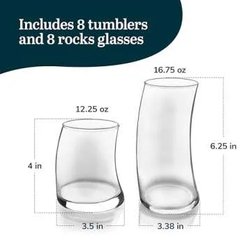 Libbey Swerve Drinking Glasses Set of 16, Dishwasher Safe, Chip Resistant Everyday Drinking Glasses, Fun and Edgy Set of Glasses for Special Events