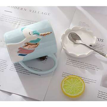 BigNoseDeer Unicorn Mug Cute Ceramic Coffee Mug with Lid Spoon,Cute Mugs for Coffee Tea Milk Unicorn...