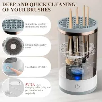 Electric Makeup Brush Cleaner, Cosmetic Brush Cleaner, Upgraded Electric Makeup Brush Cleaner with Brush Clean Mat, Automatic Spinning Makeup Brush Cleaner for All Size Makeup Brush