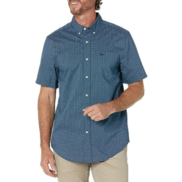 Dockers Men's Classic Fit Short Sleeve Comfort Flex Shirt - Ocean Blue-Searcy Print, Medium