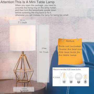 COTULIN Gold Modern Hollow Out Base Bedroom Small Table Lamp,Bedside Nightstand Lamp with Geometric Metal Base White Fabric Shade,Cute Desk Lamp for Kids Living Room