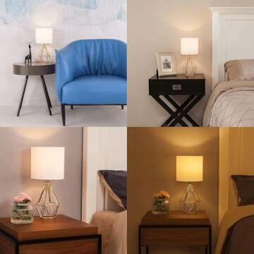 COTULIN Gold Modern Hollow Out Base Bedroom Small Table Lamp,Bedside Nightstand Lamp with Geometric Metal Base White Fabric Shade,Cute Desk Lamp for Kids Living Room