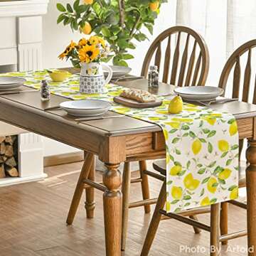 Artoid Mode Lemons Leaves Flower Buds Summer Table Runner, Seasonal Spring Kitchen Dining Table Decoration for Home Party Decor 13x72 Inch