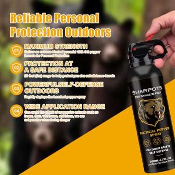 SHARPOTS Pepper Spray Maximum Strength Powerful Bear Spray for Easy Access Outdoor Camping & Hiking Protection and Other Outdoor Activities 200ml/6.7OZ