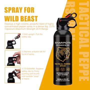 SHARPOTS Pepper Spray Maximum Strength Powerful Bear Spray for Easy Access Outdoor Camping & Hiking Protection and Other Outdoor Activities 200ml/6.7OZ
