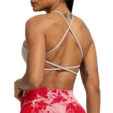 Aoxjox Women's Workout Sports Bras Fitness Backless Padded Ivy Low Impact Bra Yoga Crop Tank Top (Mi...