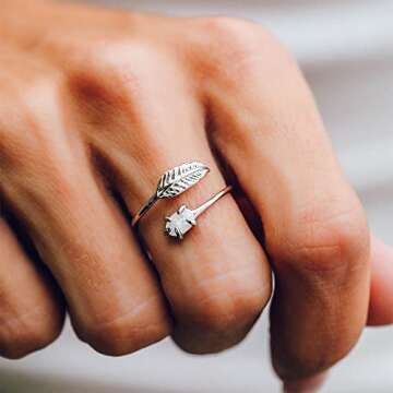 Pura Vida Silver Disney Pocahontas Feather Wrap Ring w/Opal Stone - Brass Base, Rhodium Plating - Size 7