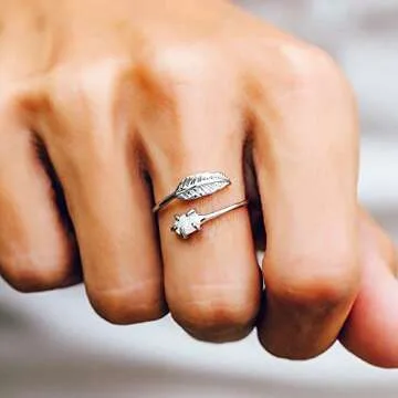 Pura Vida Silver Disney Pocahontas Feather Wrap Ring w/Opal Stone - Brass Base, Rhodium Plating - Size 7