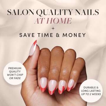 Glamnetic Press On Nails - Mrs. Claus | Semi-Transparent Red French Tip Santa Hat Short Almond False...