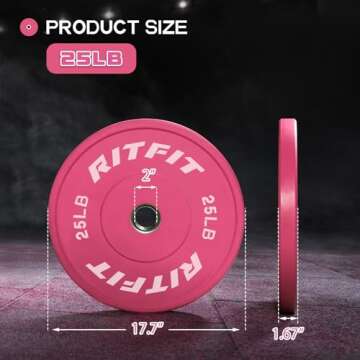 RITFIT Pink Weight Plates, 2 Inch Olympic Barbell Weight Plate, Bumper Plates With Steel Insert, Pink Weights for Gym and Home