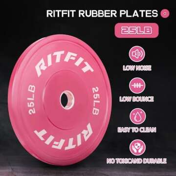 RITFIT Pink Weight Plates, 2 Inch Olympic Barbell Weight Plate, Bumper Plates With Steel Insert, Pink Weights for Gym and Home