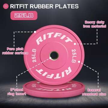 RITFIT Pink Weight Plates, 2 Inch Olympic Barbell Weight Plate, Bumper Plates With Steel Insert, Pink Weights for Gym and Home