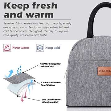 BALORAY Lunch Bag for Women Men Insulated Lunch Box for Adult Reusable Lunch Tote Bag for Work, Picnic or Travel (Grey)