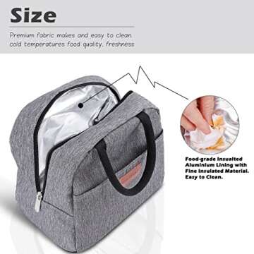 BALORAY Lunch Bag for Women Men Insulated Lunch Box for Adult Reusable Lunch Tote Bag for Work, Picnic or Travel (Grey)
