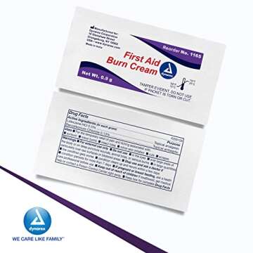 Dynarex First Aid Burn Cream - Burn Ointment For Minor Cuts, Wounds, Burns - Single Dose Water-Based Formula with Benzalkonium Chloride - For Medical & Home Care - 0.9g Packets, Box of 144