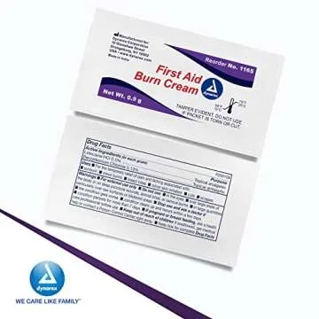 Dynarex First Aid Burn Cream - Burn Ointment For Minor Cuts, Wounds, Burns - Single Dose Water-Based Formula with Benzalkonium Chloride - For Medical & Home Care - 0.9g Packets, Box of 144