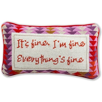 FURBISH Handmade Needlepoint Decorative Throw Pillow - Everything's Fine - 9" x 15" - Small Embroide...