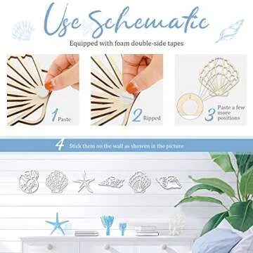 Yookeer 6 Pieces Beach Decor Rustic Carved Seashell Wall Decor Plaque Wood Nautical Beach Wall Art Starfish Seashell Wall Decorations Coastal Bathroom Ocean Decor Set for Farmhouse Bathroom (White)