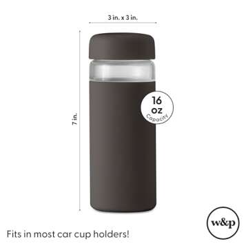 W&P Porter Glass Wide Mouth Bottle w/ Protective Silicone Sleeve | Blush 16 Ounces | On-the-Go | Reusable Bottle | Portable and Lightweight | Dishwasher Safe