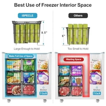 iSPECLE Chest Freezer Organizer Bins - 14.8" Length Large Freezer Organizer Bins for 5-7 Cu.FT Deep Freezer, Stackable Chest Freezer Organizer with Adjustable Width Hold More Items, 3 Pack Black